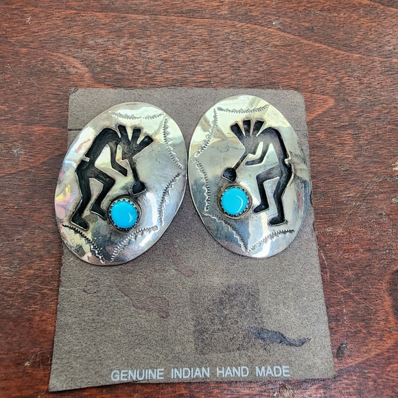 Vintage Silver Torquoise Southwestern Kokopelli Earrings Native Indian - Picture 4 of 8
